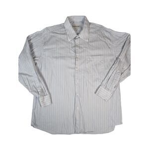 Pronto Uomo Men's Long Sleeve White Blue Stripe Button Down Shirt Size 17 34/35